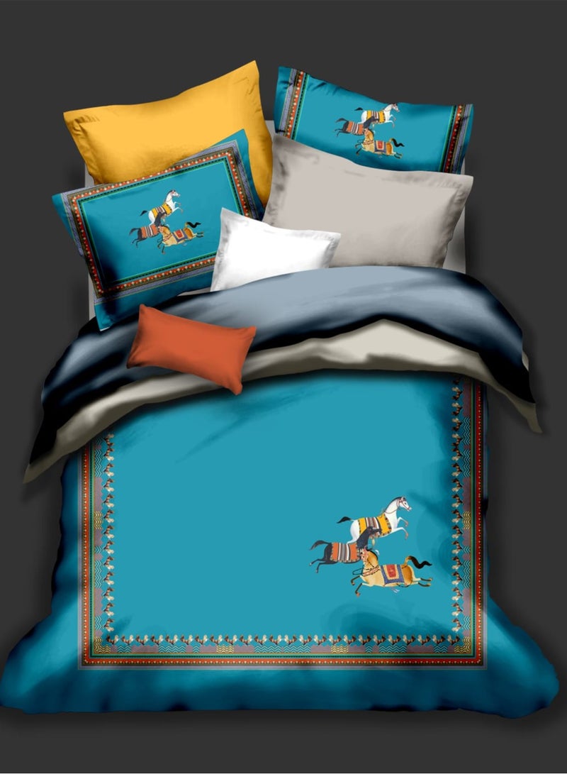 طقم مفروشات سرير هوميتوبيا كينج 6 قطع تصميم مطبوع مرسوم يدوياً قماش مرن فاخر ناعم ومتنفس مناسب لغرف التكييف